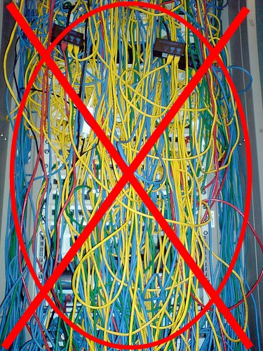 a wiring mess of cables done wrong