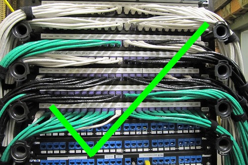 a picture of neatly terminated patch panels